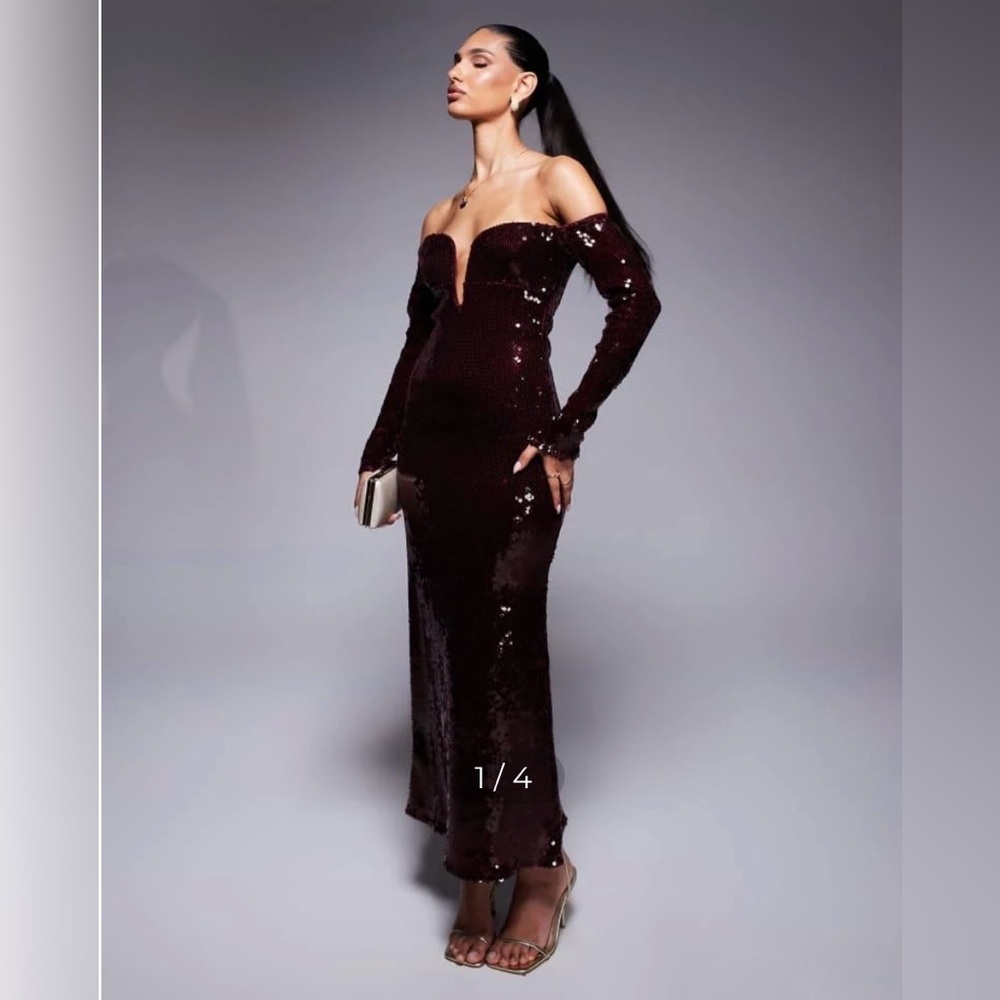 Bardot Deep Burgundy Sequin Long Sleeve Dress